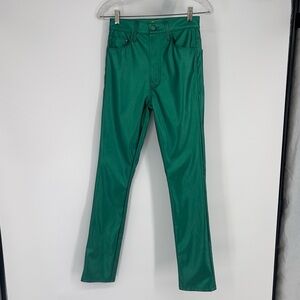 Mother Green Metallic High Waisted Rail Skimp Pleather Pants in "June Bug" 26